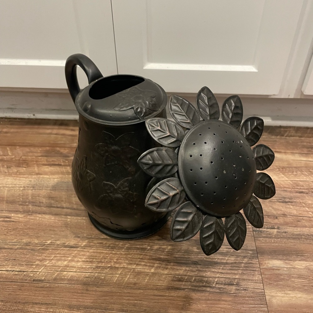 Rare Mackenzie-Childs Black Metal Sunflower Watering Can - Black